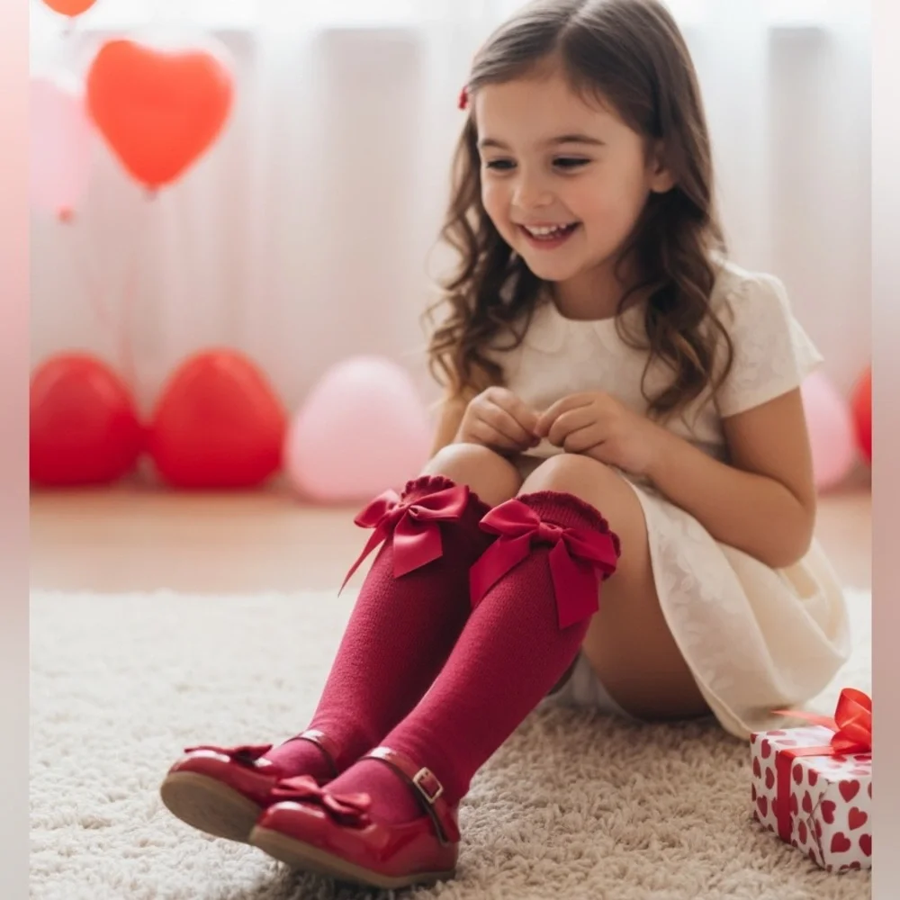 Charming Red Bow Knee-High Socks for Kids